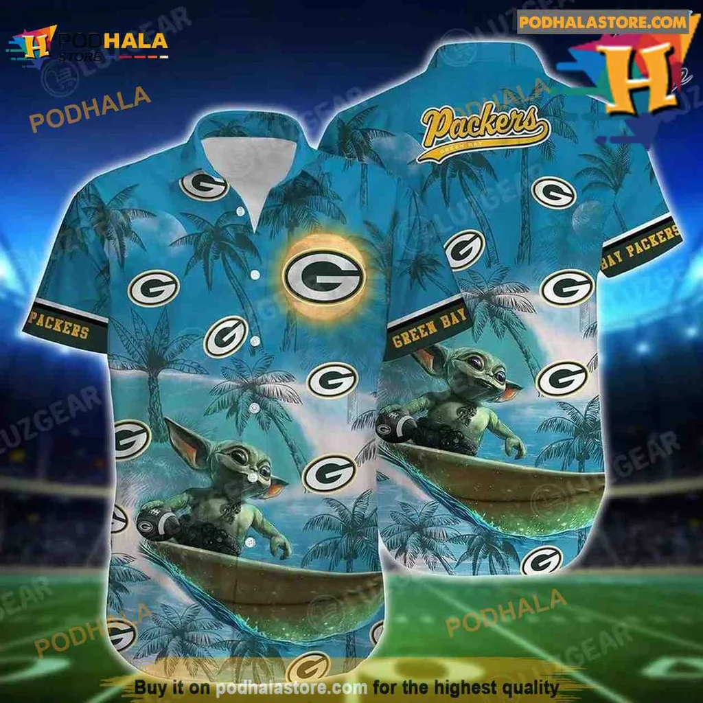 Green Bay Packers Baby Yoda Hawaiian Shirt With Tropical Design