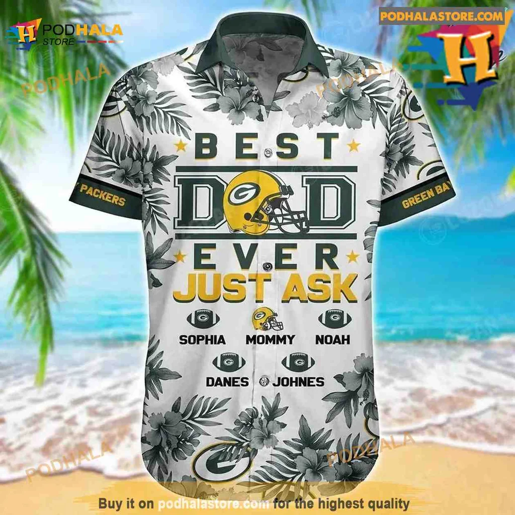 Green Bay Packers Best Dad Hawaiian Shirt, Personalized With Your Name