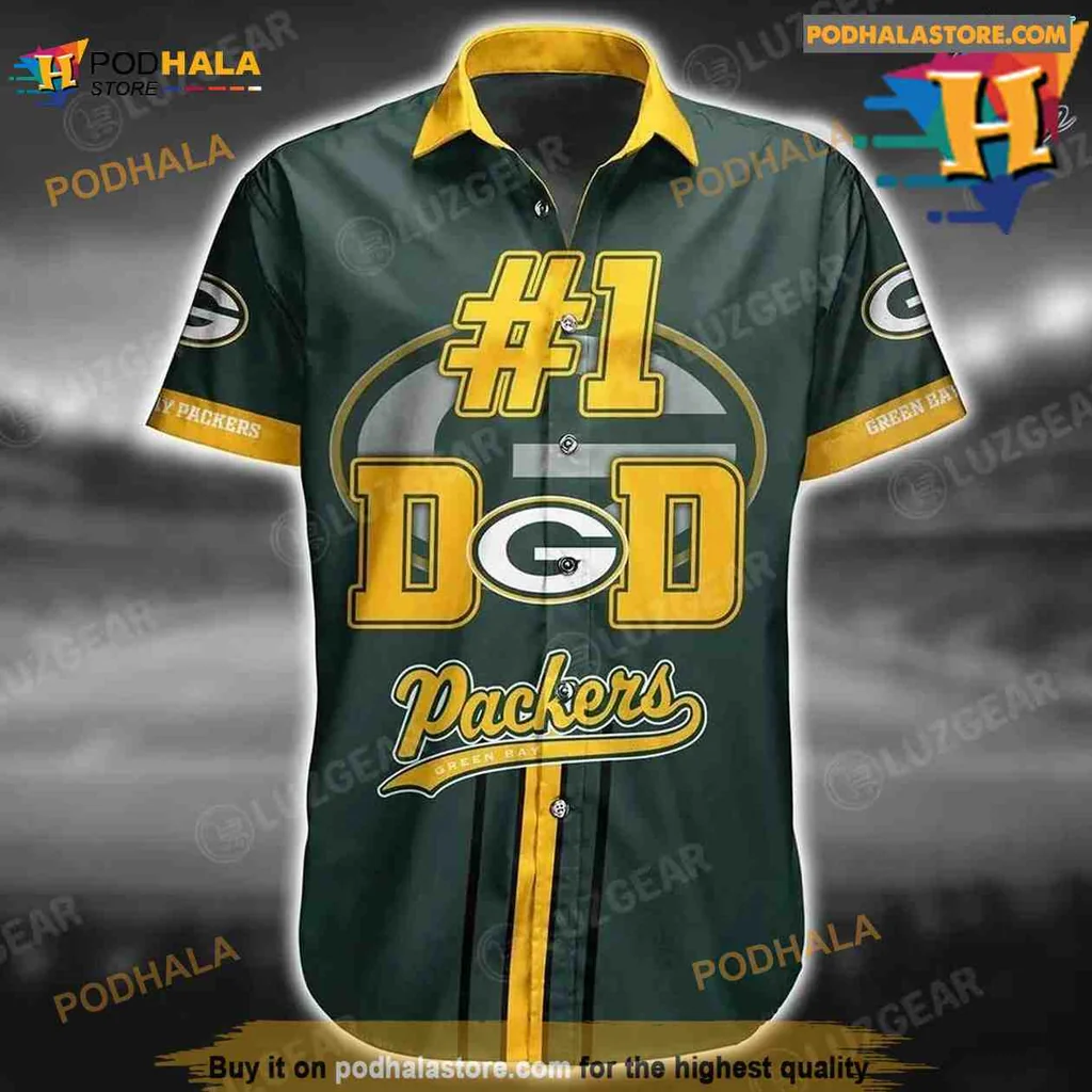 Green Bay Packers Dad Hawaiian Shirt, Customized Floral Tropical Design