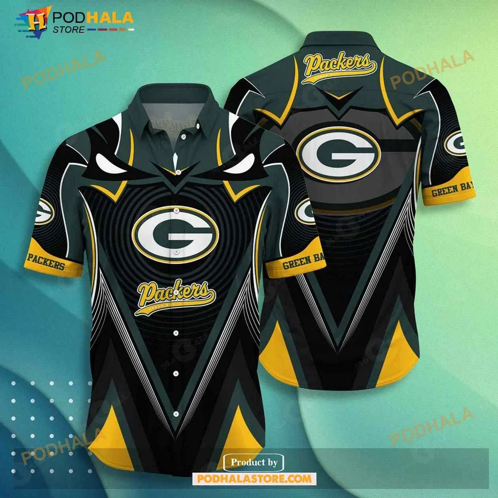Green Bay Packers Fan Aloha Shirt With Bold Logo And Geometric Patterns