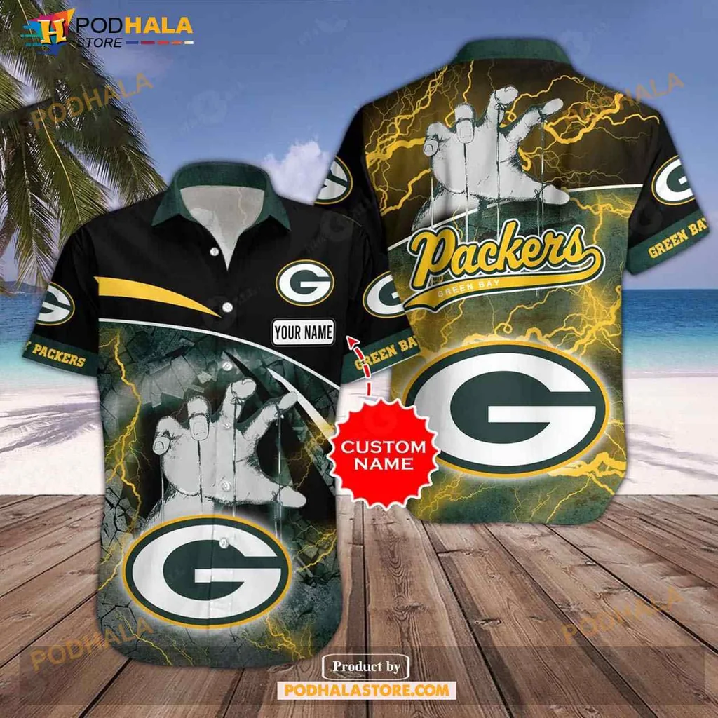 Green Bay Packers Fan Hawaiian Shirt With Bold Logo And Lightning Design