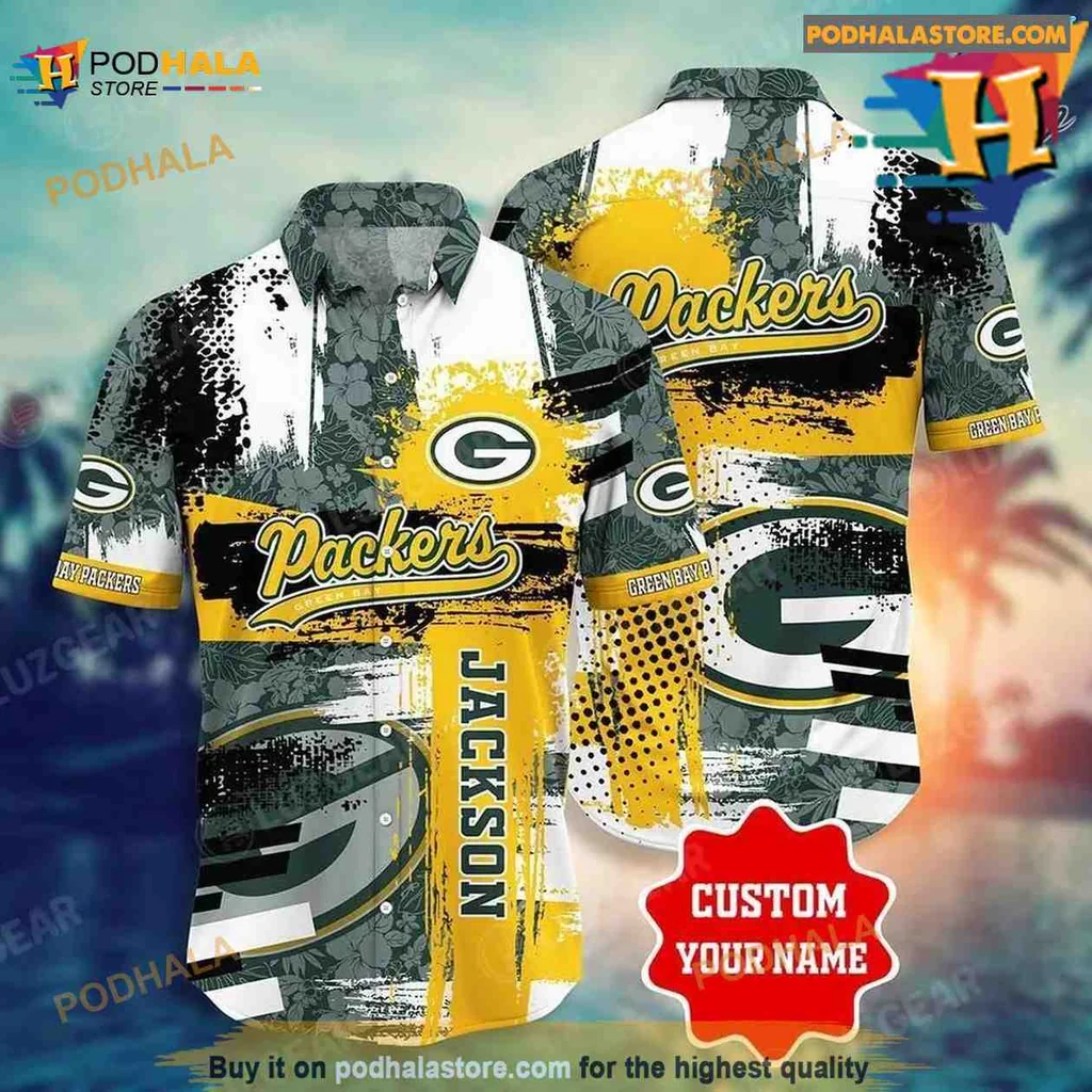 Green Bay Packers Floral Hawaiian Shirt With Custom Name Jackson