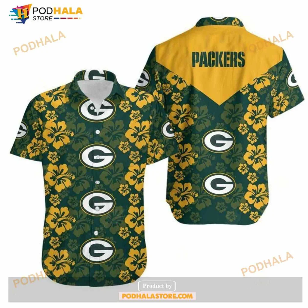 Green Bay Packers Floral Hawaiian Shirt With Hibiscus Design