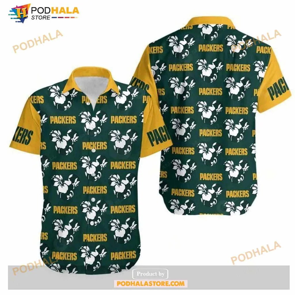 Green Bay Packers Floral Hawaiian Shirt With Hibiscus Design