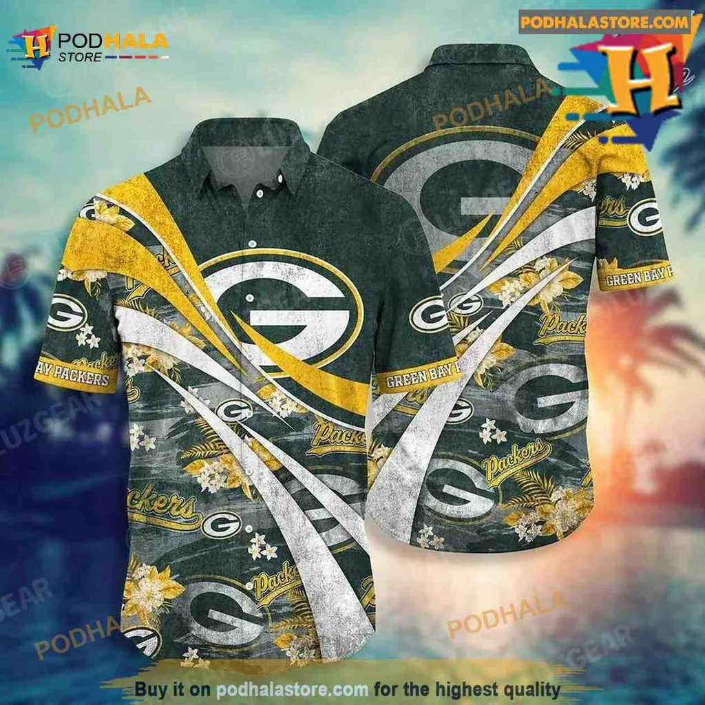 Green Bay Packers Floral Hawaiian Shirt With Team Logo And Tropical Design