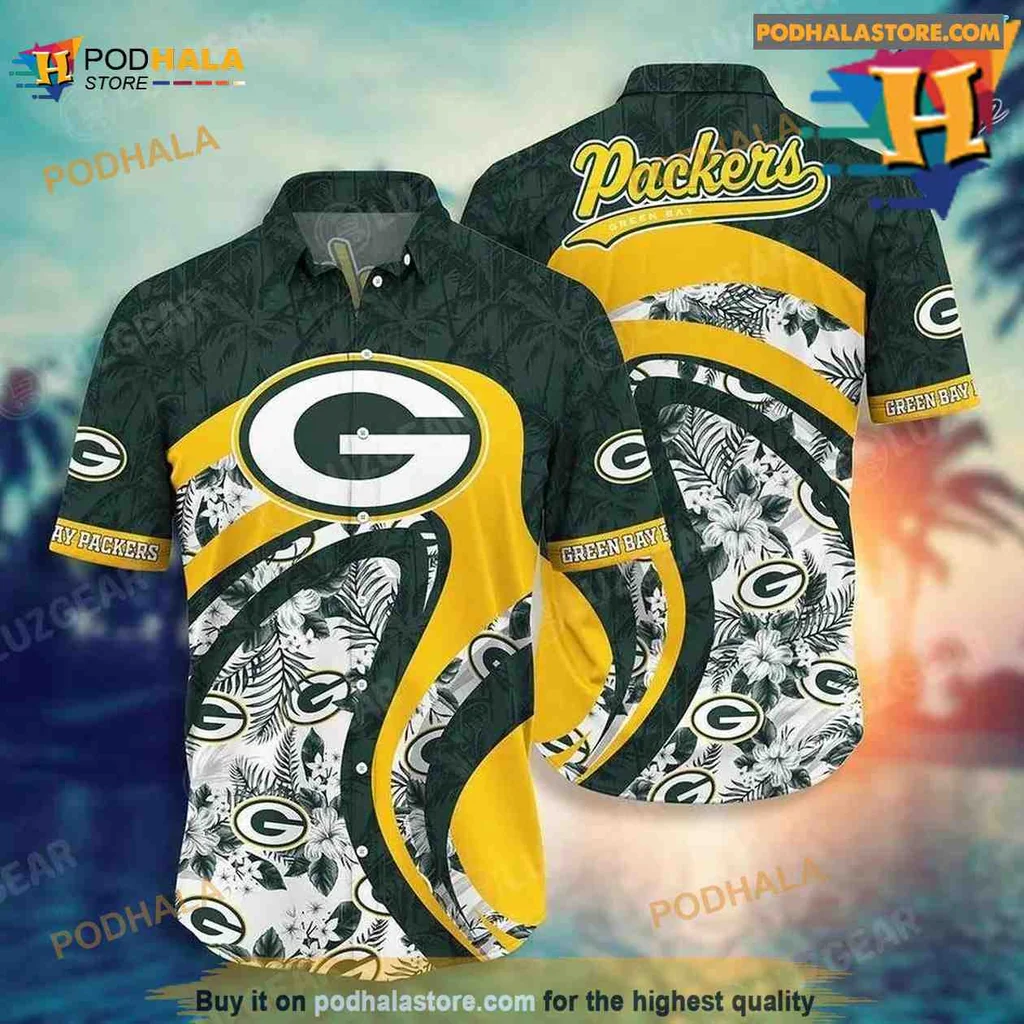 Green Bay Packers Floral Hawaiian Shirt With Tropical Design