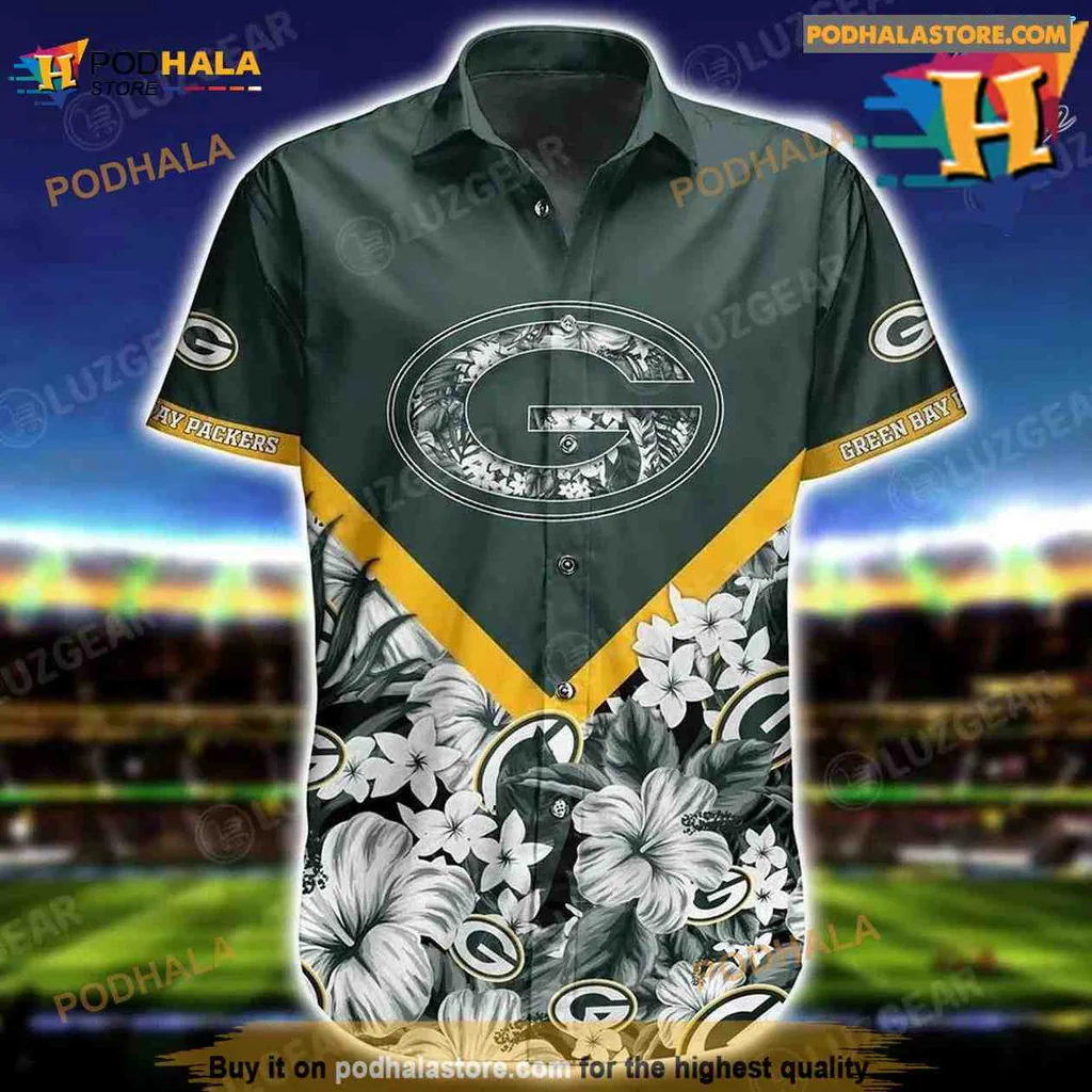Green Bay Packers Floral Hawaiian Shirt With Tropical Design