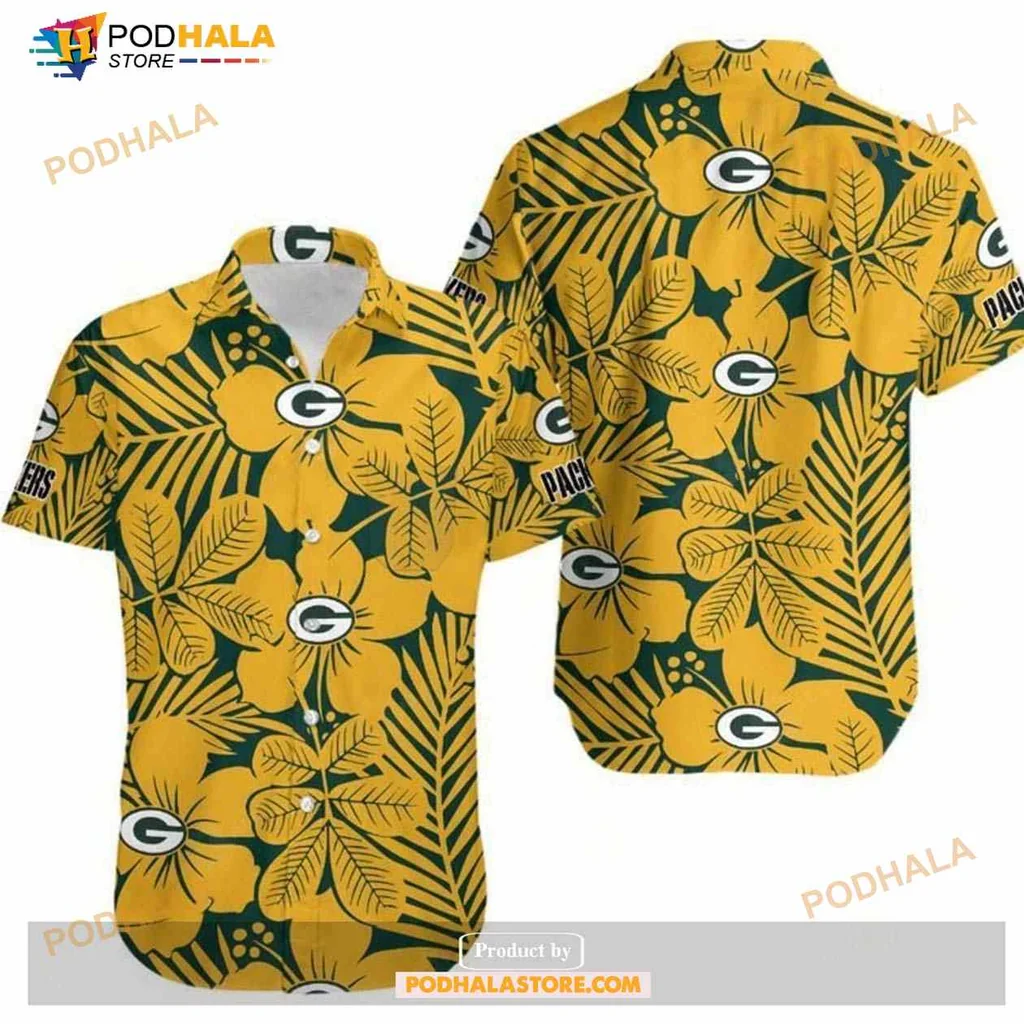 Green Bay Packers Floral Hawaiian Shirt With Tropical Design