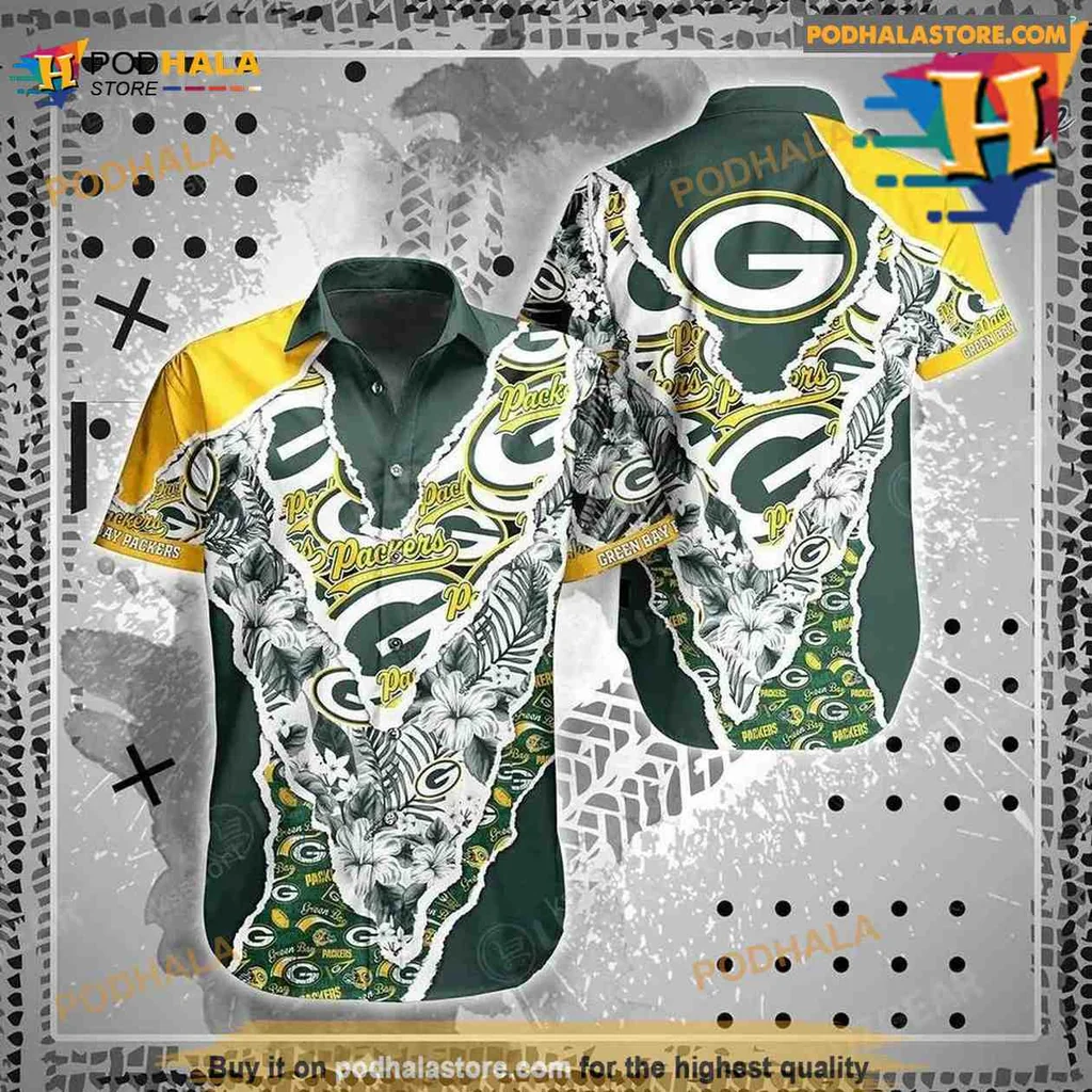 Green Bay Packers Floral Hawaiian Shirt With Tropical Design For Fans