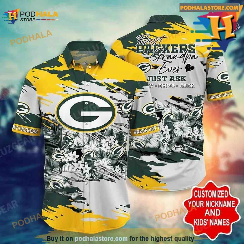 Green Bay Packers Grandpa Hawaiian Shirt, Best Packers Grandpa Ever Design