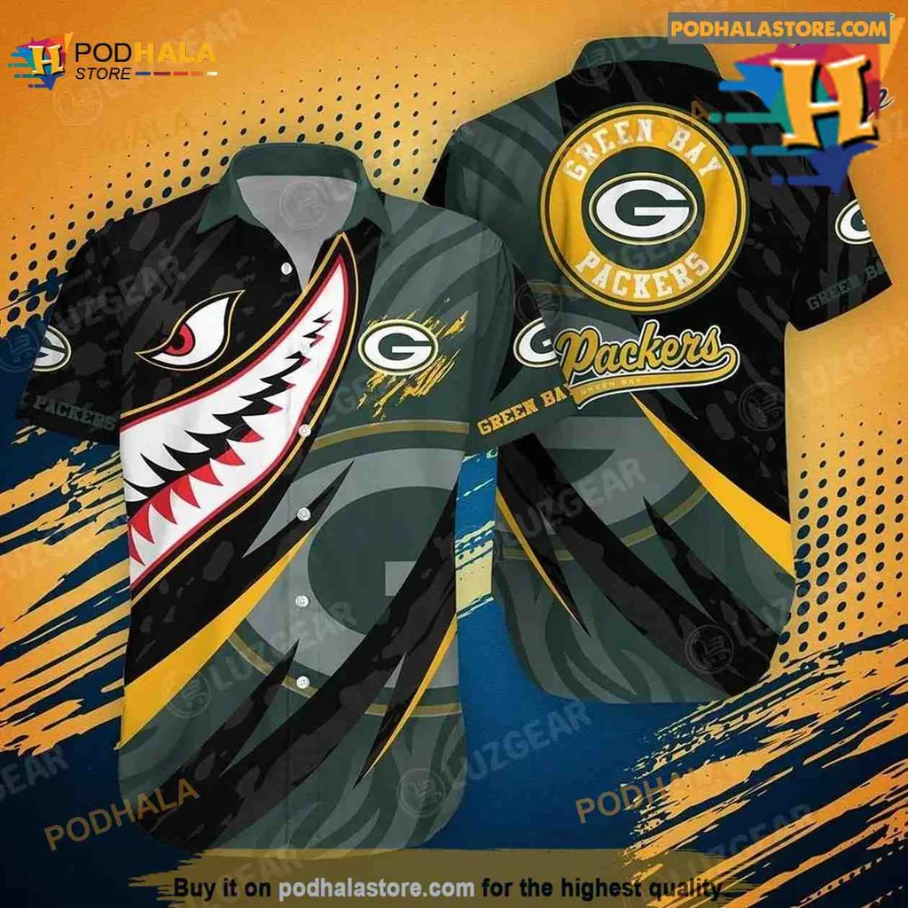 Green Bay Packers Hawaiian Shirt Featuring Shark Graphic For Nfl Fans