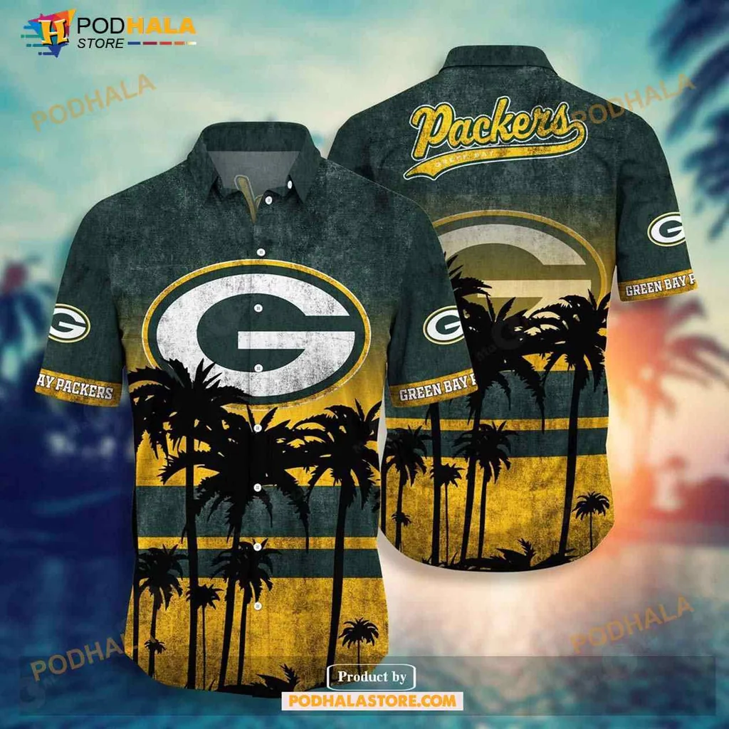 Green Bay Packers Hawaiian Shirt Featuring Tropical Palm Trees