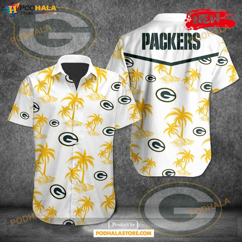 Green Bay Packers Hawaiian Shirt Tropical Palm Trees And Surfboards Design