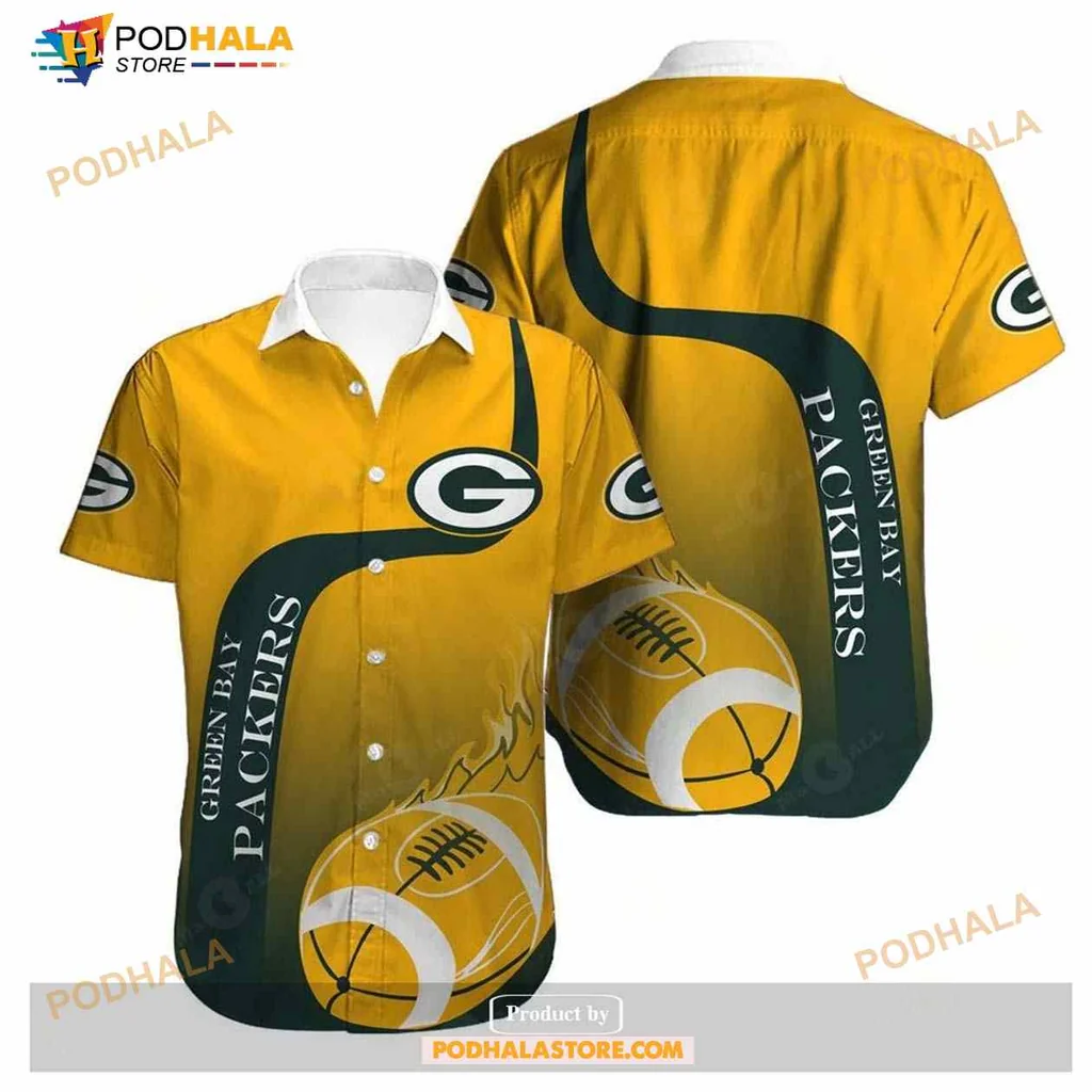 Green Bay Packers Hawaiian Shirt With Bold Team Logo And Football Graphics
