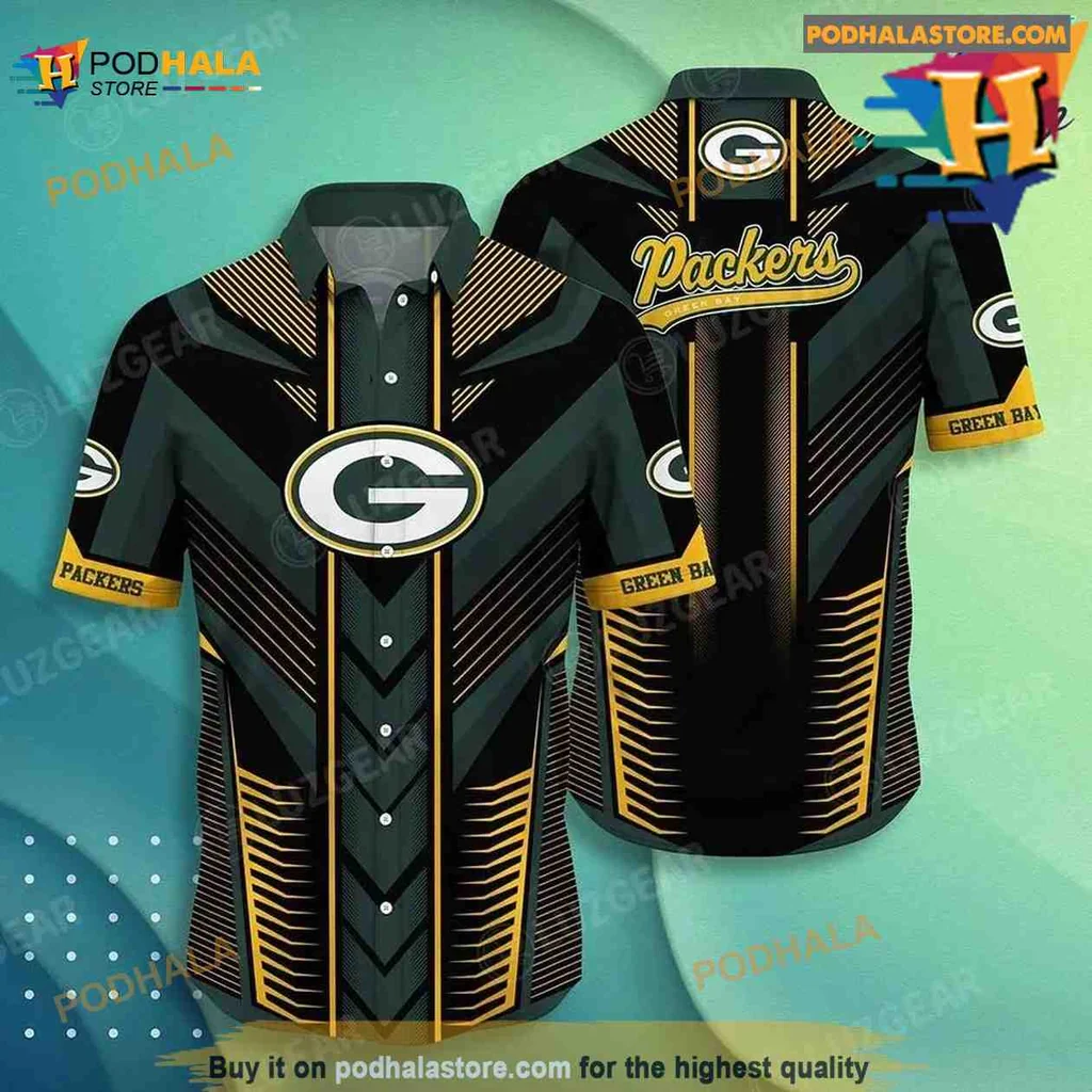 Green Bay Packers Hawaiian Shirt With Bold Team Logo And Geometric Design