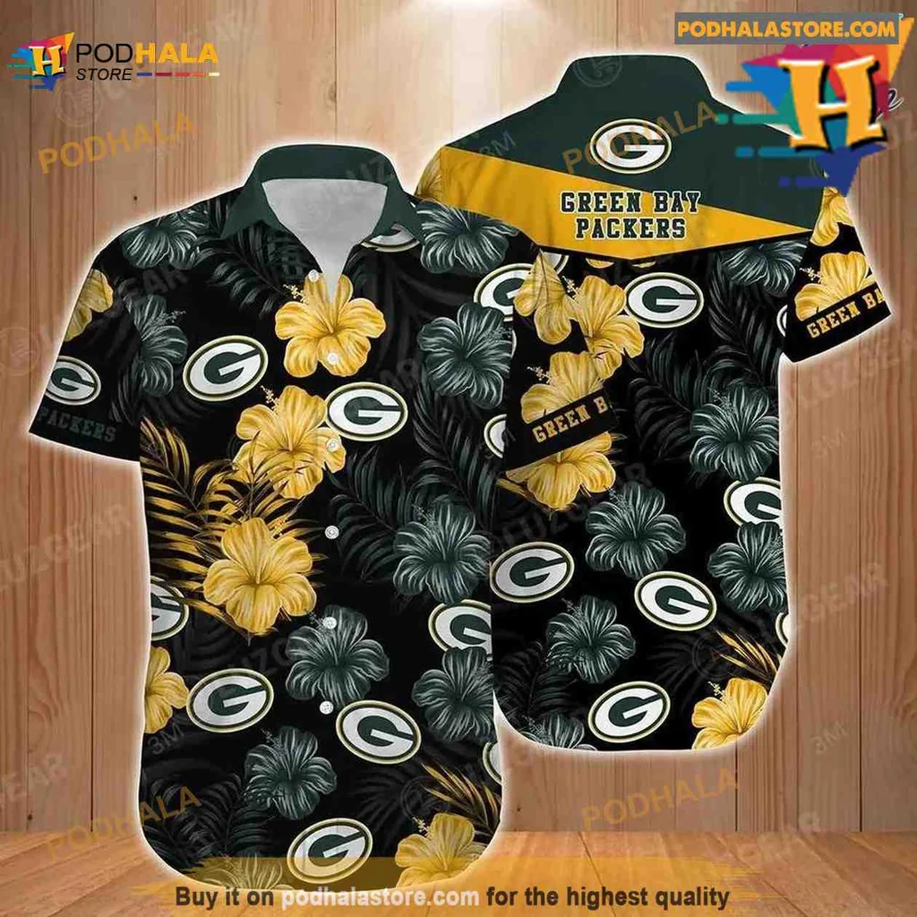 Green Bay Packers Hawaiian Shirt With Colorful Hibiscus Flowers