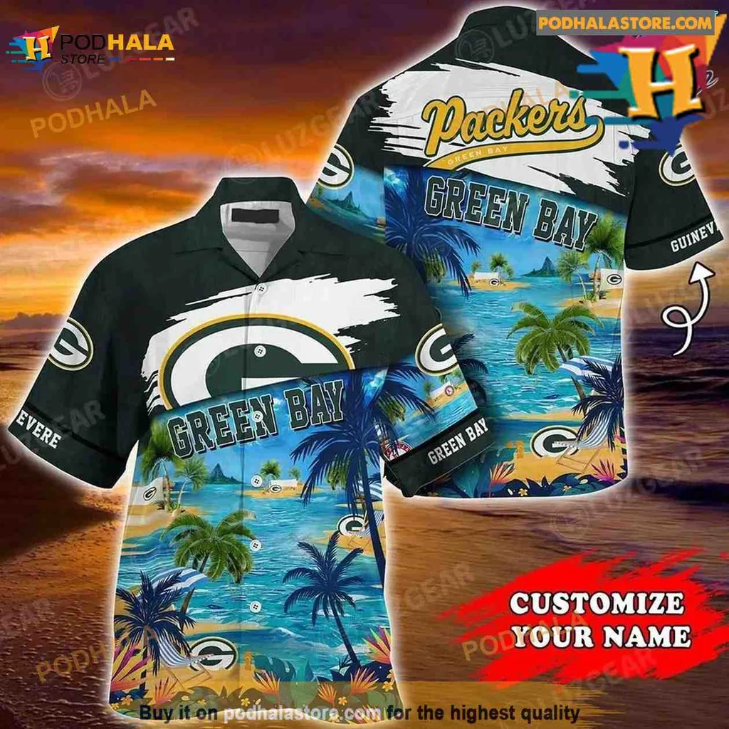 Green Bay Packers Hawaiian Shirt With Tropical Beach Design