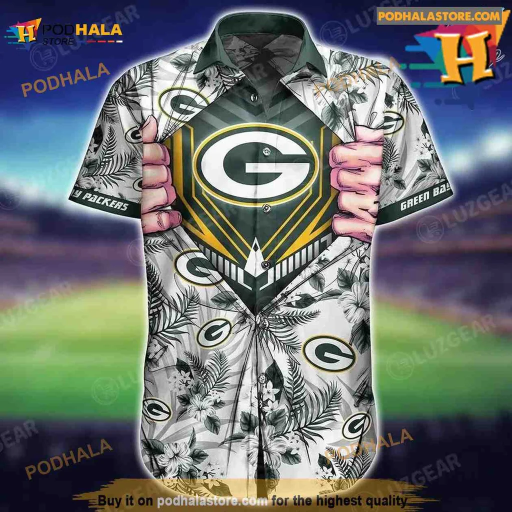 Green Bay Packers Hawaiian Shirt With Tropical Design For Summer Fans