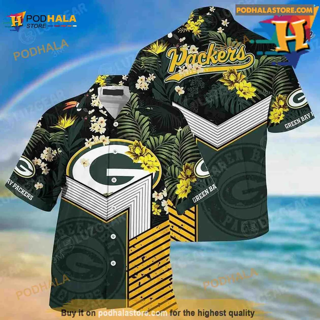 Green Bay Packers Hawaiian Shirt With Tropical Floral Design