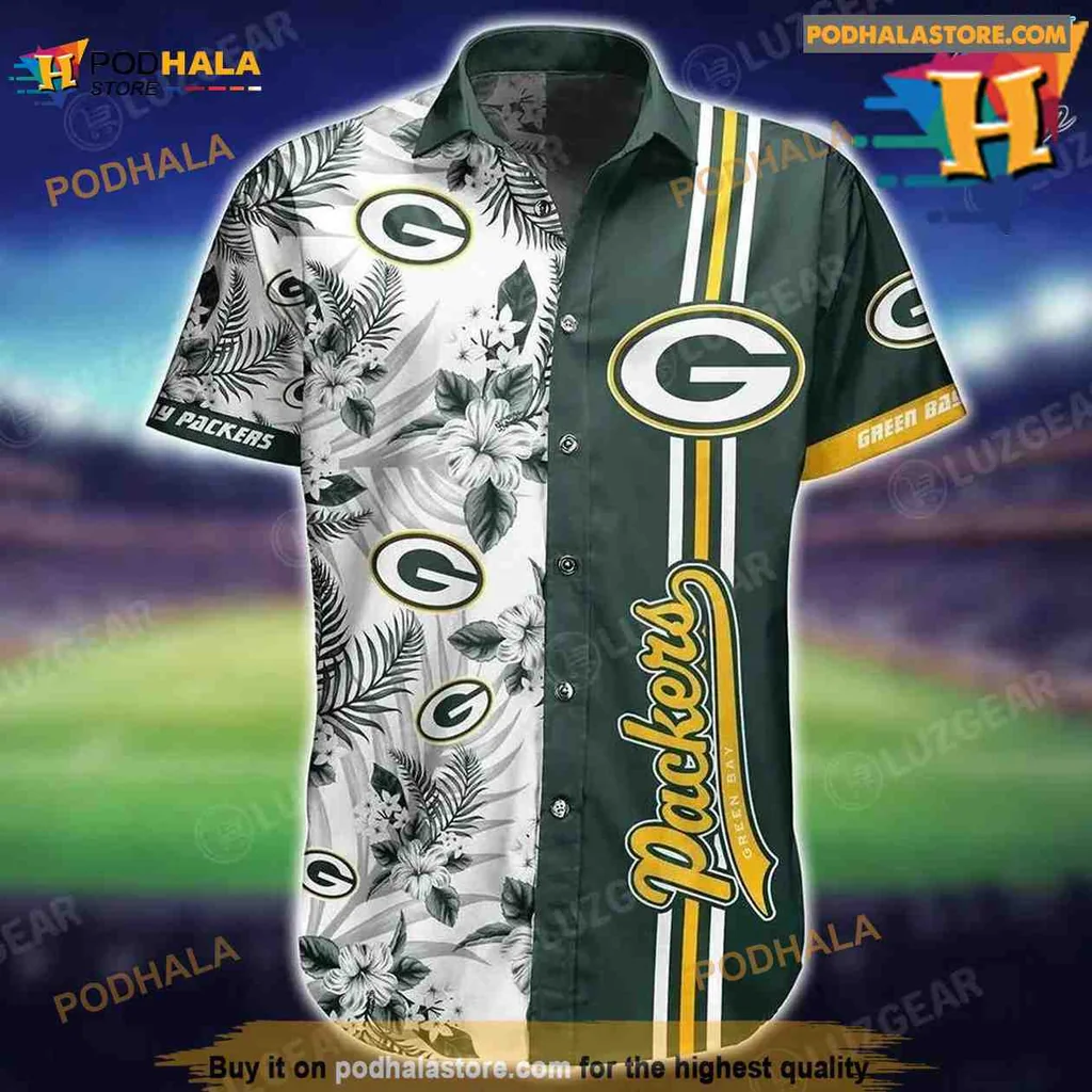 Green Bay Packers Hawaiian Shirt With Tropical Floral Design