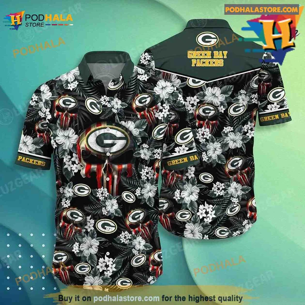 Green Bay Packers Hawaiian Shirt With Tropical Flowers For Summer Fun