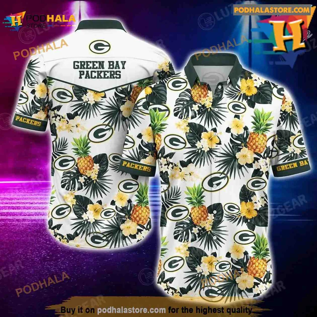 Green Bay Packers Hawaiian Shirt With Tropical Hibiscus Design