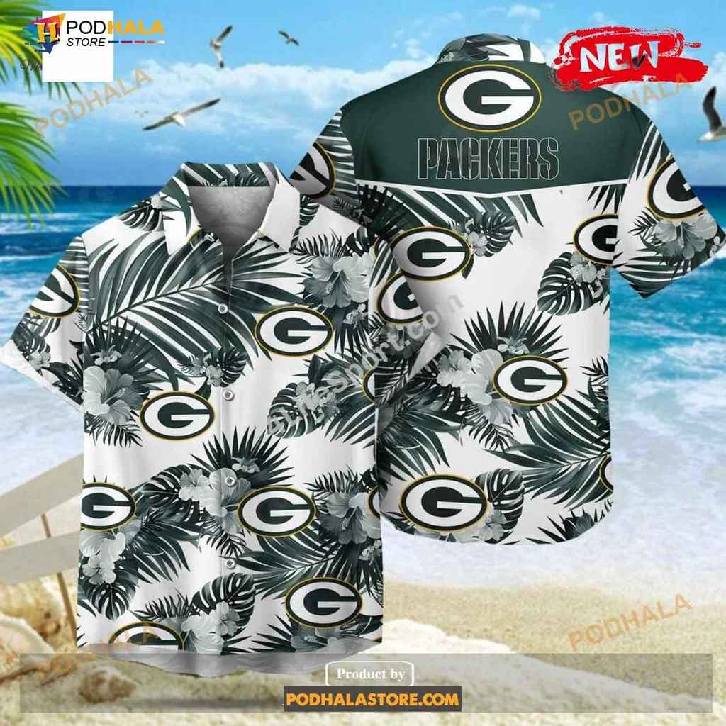 Green Bay Packers Hawaiian Shirt With Tropical Palm Leaves Design