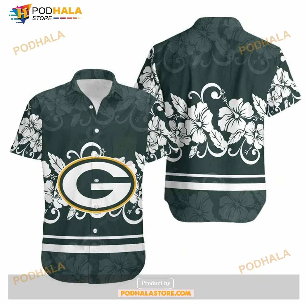 Green Bay Packers Hibiscus Hawaiian Shirt With Tropical Floral Design