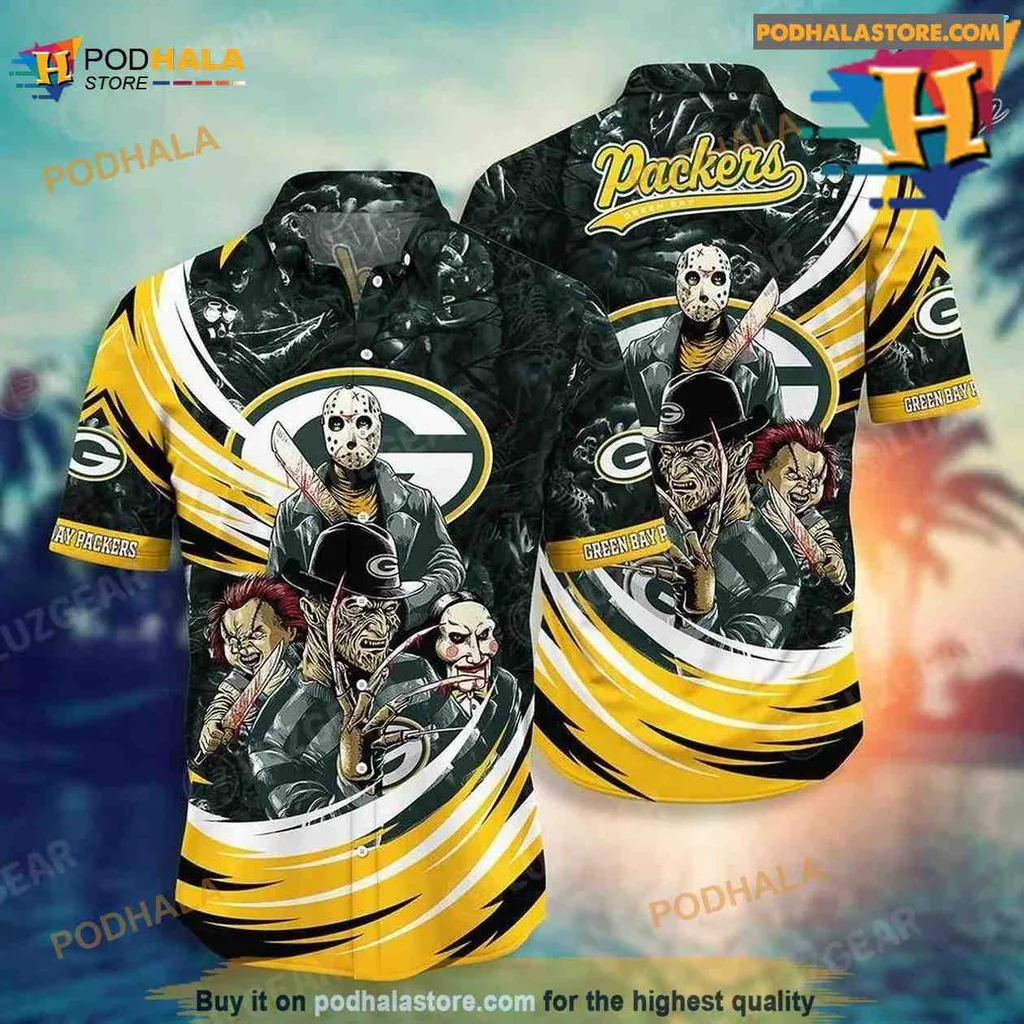 Green Bay Packers Horror Aloha Shirt With Vibrant Design