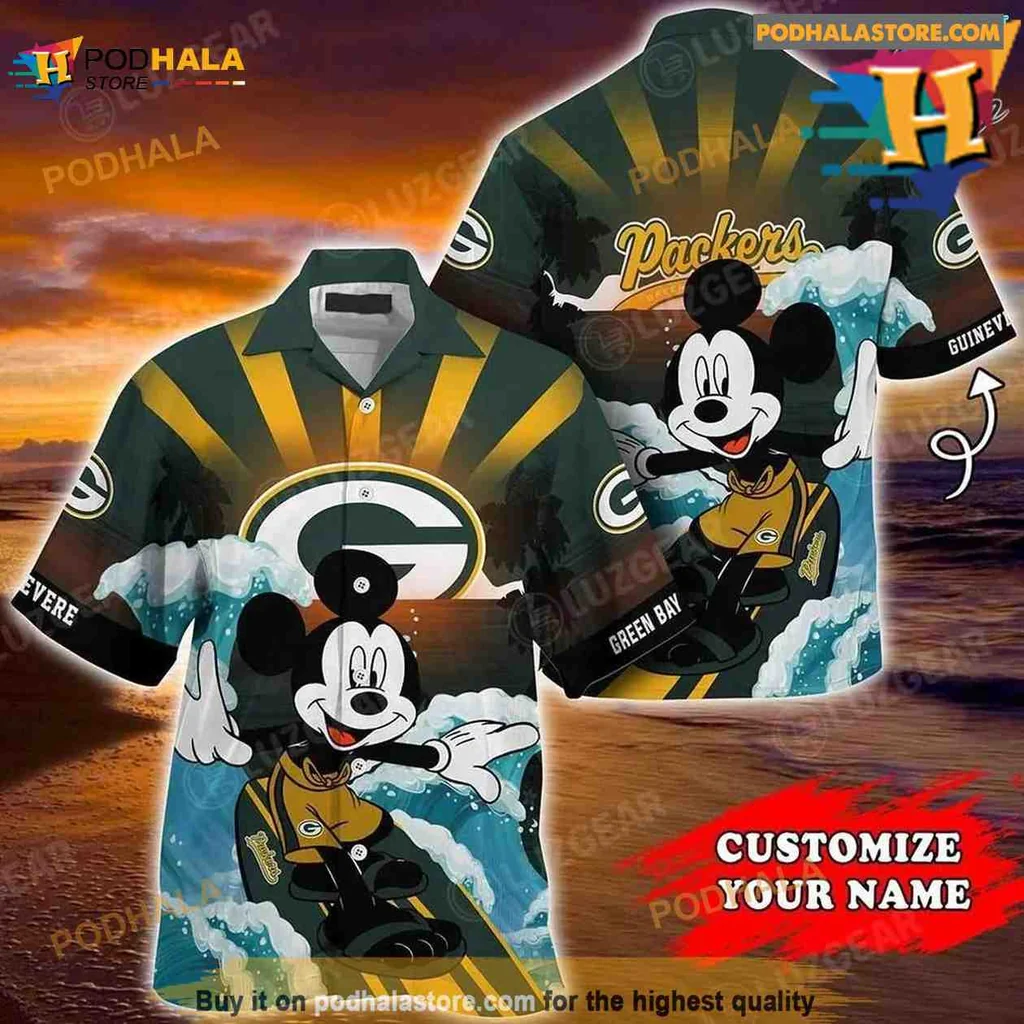 Green Bay Packers Mickey Mouse Hawaiian Shirt Surfing Summer Design