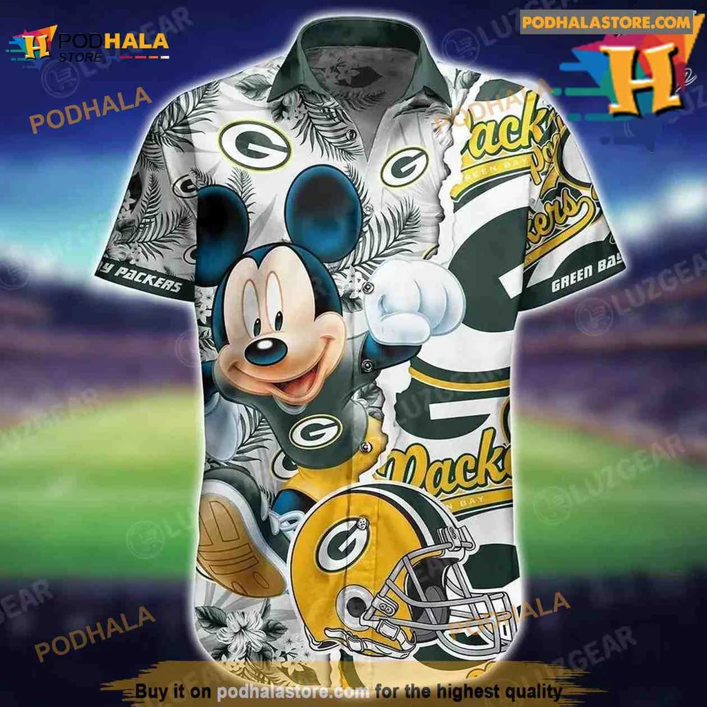 Green Bay Packers Mickey Mouse Hawaiian Shirt With Tropical Design
