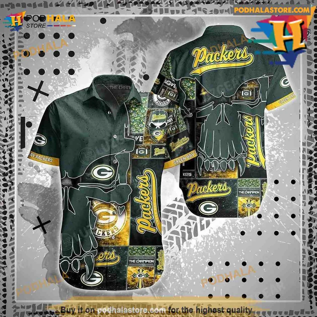 Green Bay Packers Skull Hawaiian Shirt With Bold Team Graphics