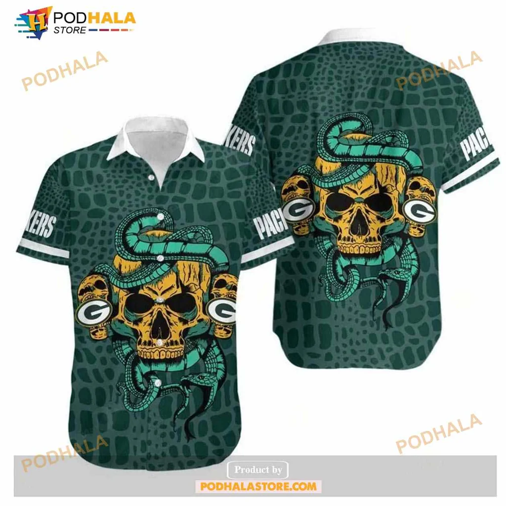 Green Bay Packers Skull Snake Hawaiian Shirt For Summer Fun