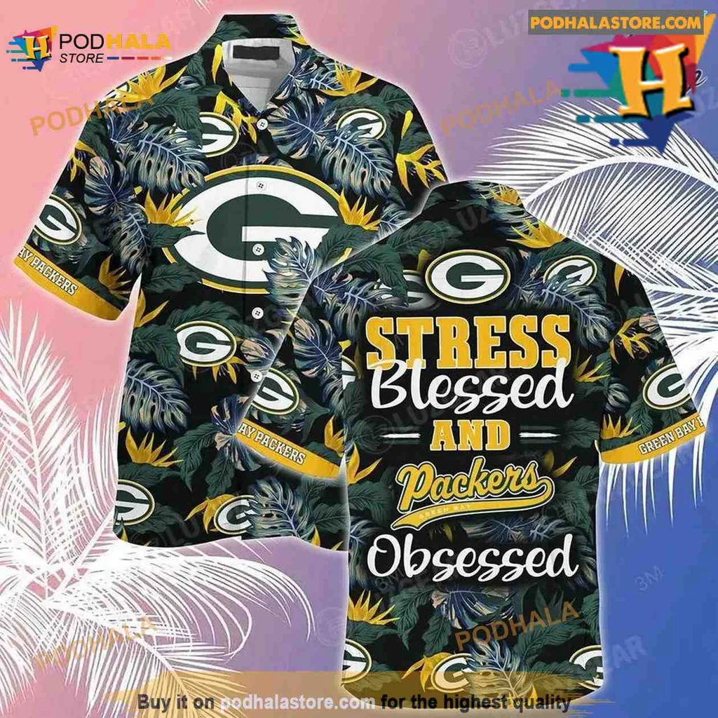 Green Bay Packers Summer Hawaiian Shirt Stress Blessed Obsessed Design