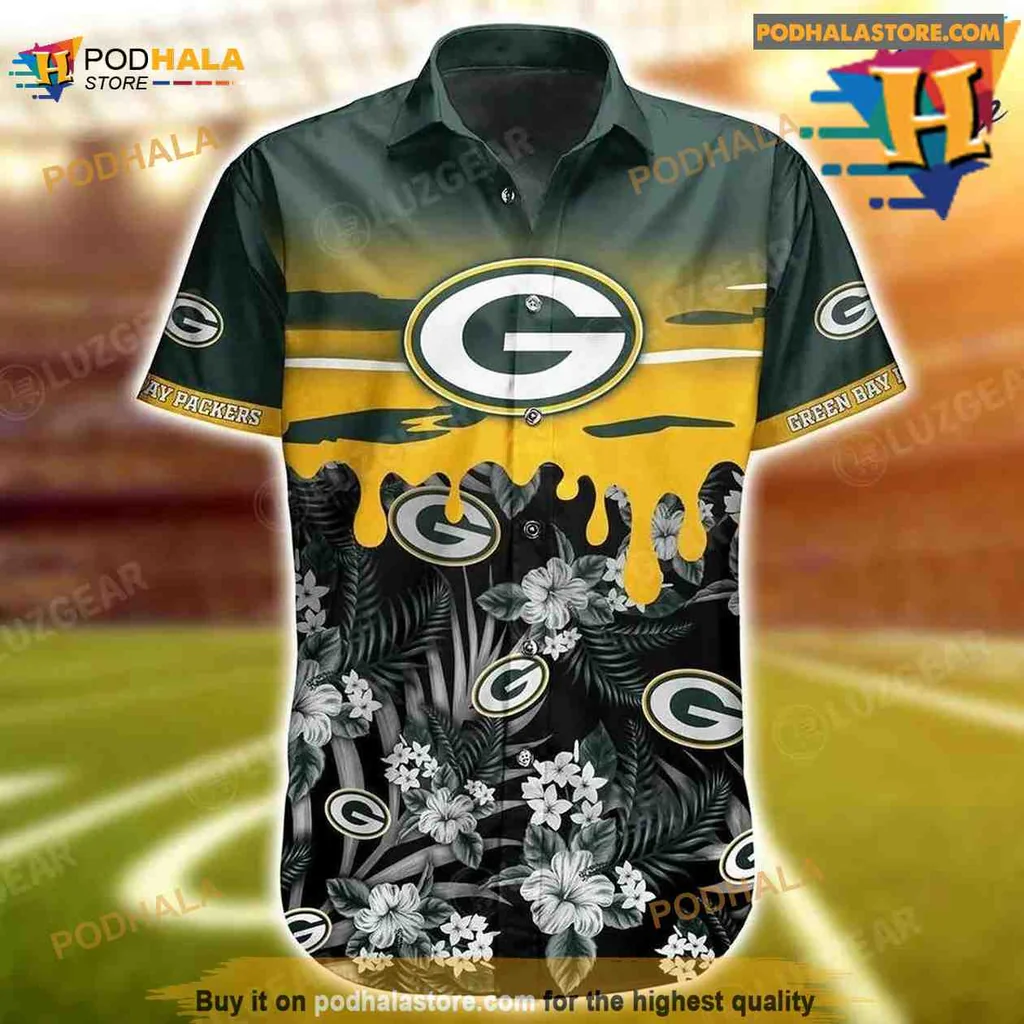 Green Bay Packers Tropical Hawaiian Shirt With Floral Design