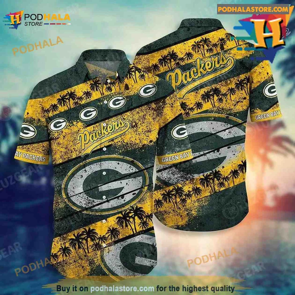 Green Bay Packers Tropical Hawaiian Shirt With Iconic Logo And Palm Trees