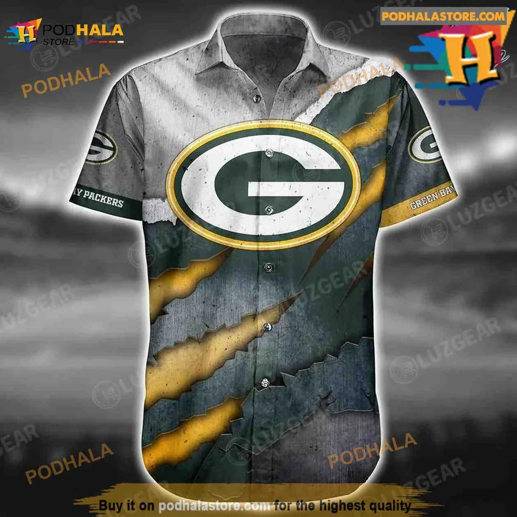 Green Bay Packers Vintage Hawaiian Shirt With Weathered Wood Design