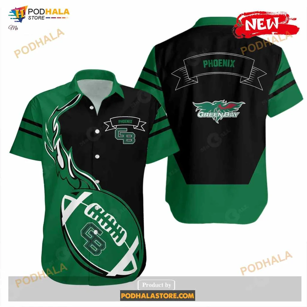 Green Bay Phoenix Hawaiian Shirt With Flame Graphic