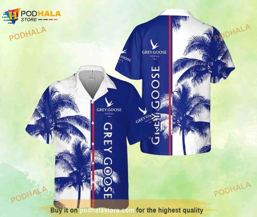 Grey Goose Tropical Aloha Shirt With Palm Trees And Beach Vibes