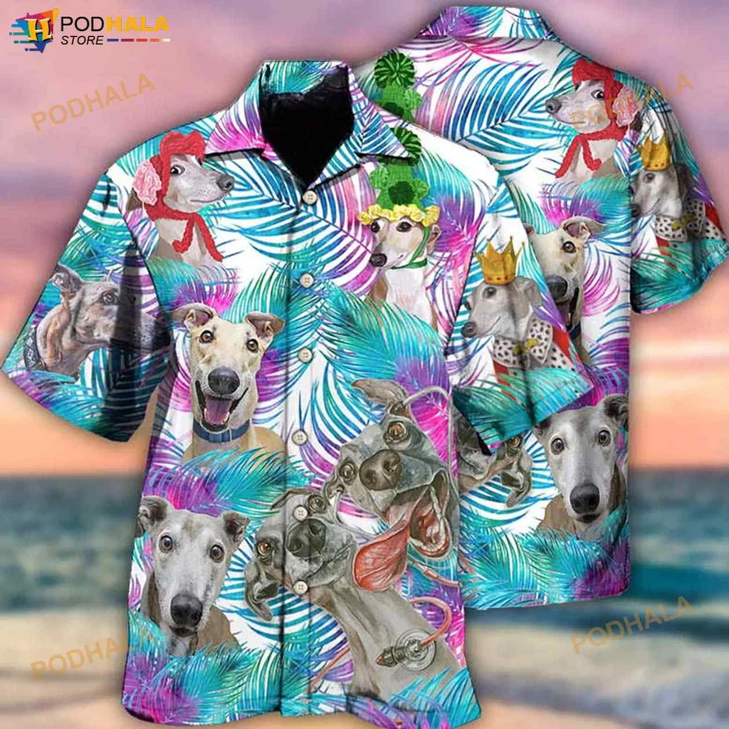 Greyhound Tropical Funny Hawaiian Shirt With Colorful Palm Leaves