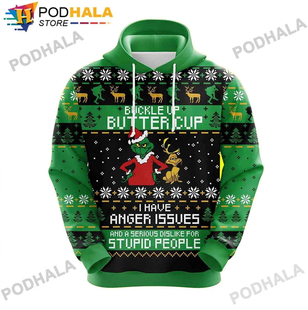 Grinch Anger Issues 3d Hoodie, Funny Holiday Apparel For Grinch Fans