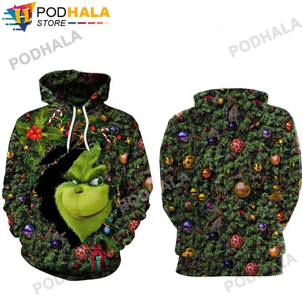 Grinch Christmas 3d Hoodie With Colorful Ornaments And Gifts