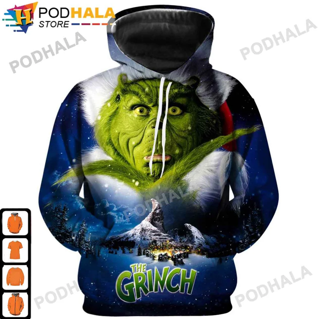 Grinch Christmas 3d Hoodie With Festive Winter Scene And Bold Design