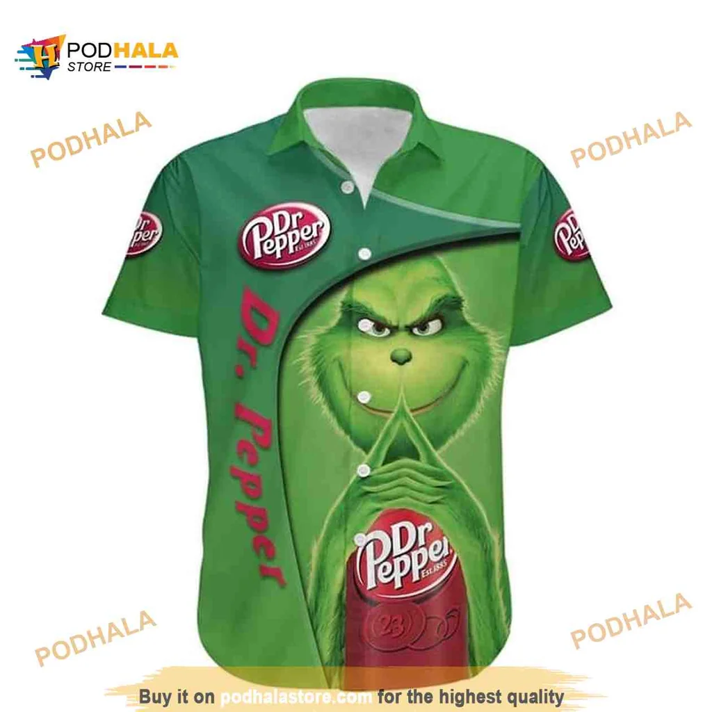 Grinch Dr Pepper Hawaiian Shirt With Playful Cartoon Design