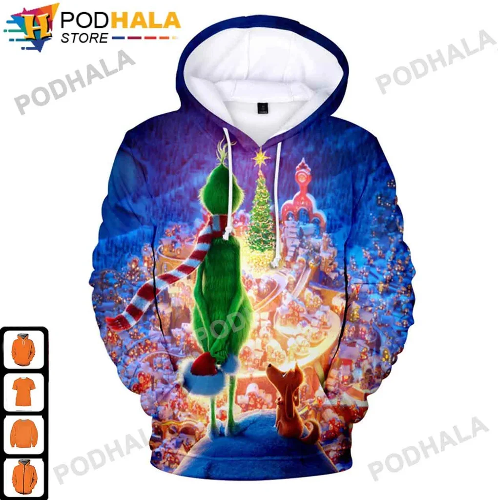 Grinch Max Christmas 3d Hoodie With Festive Village Design