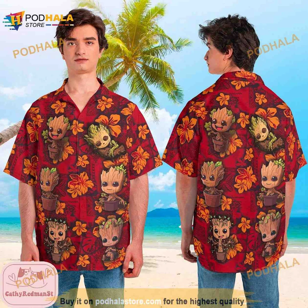 Groot Guardians Of The Galaxy Hawaiian Shirt With Tropical Floral Design