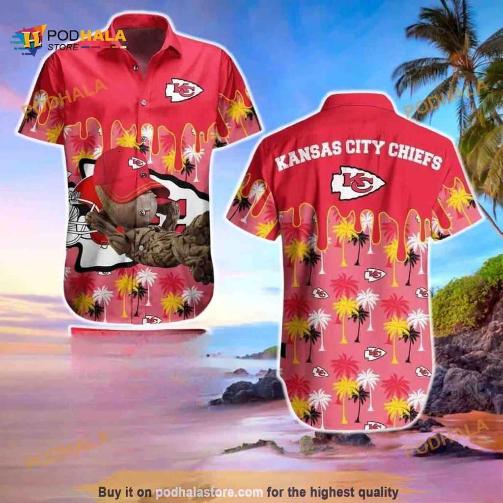 Groot Kansas City Chiefs Aloha Shirt With Tropical Design