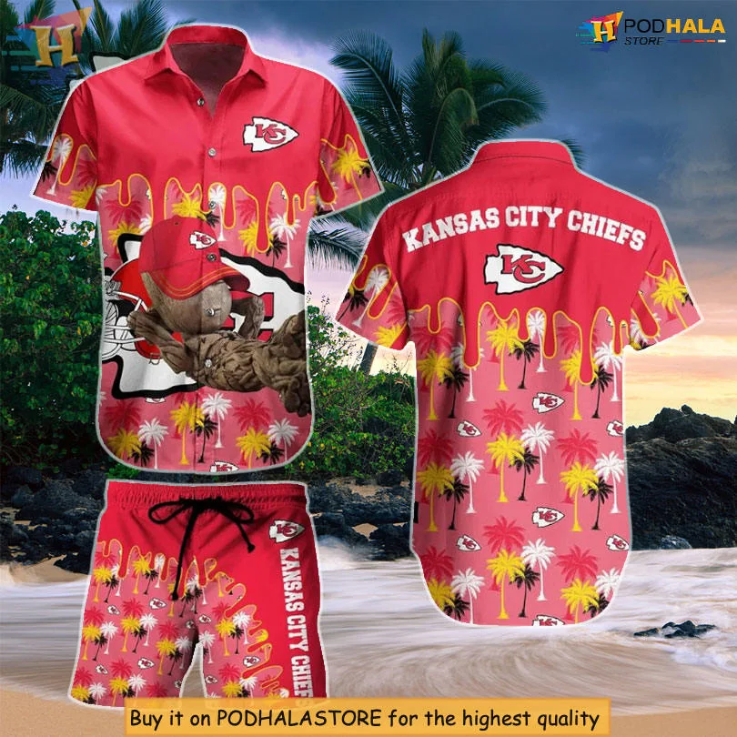 Groot Kansas City Chiefs Hawaiian Shirt With Tropical Design