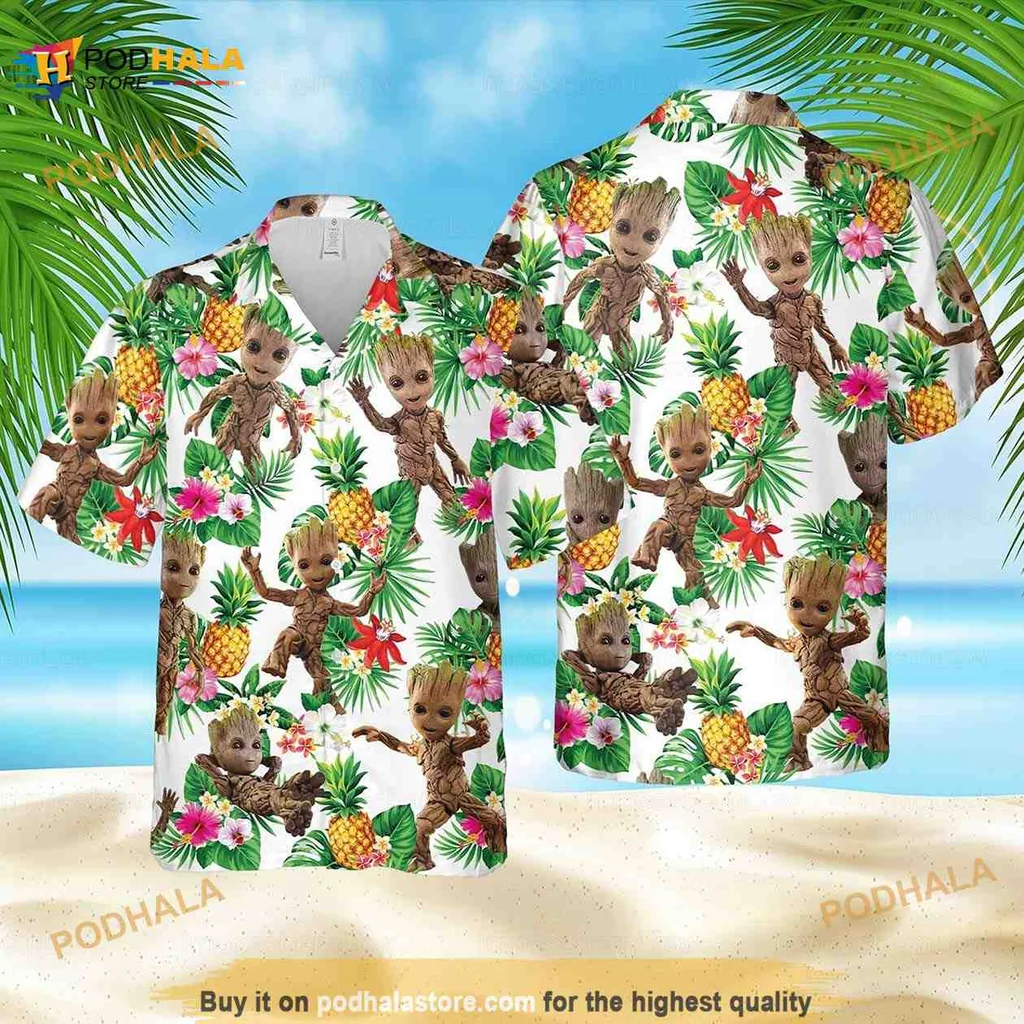 Groot Tropical Aloha Shirt Featuring Vibrant Summer Design