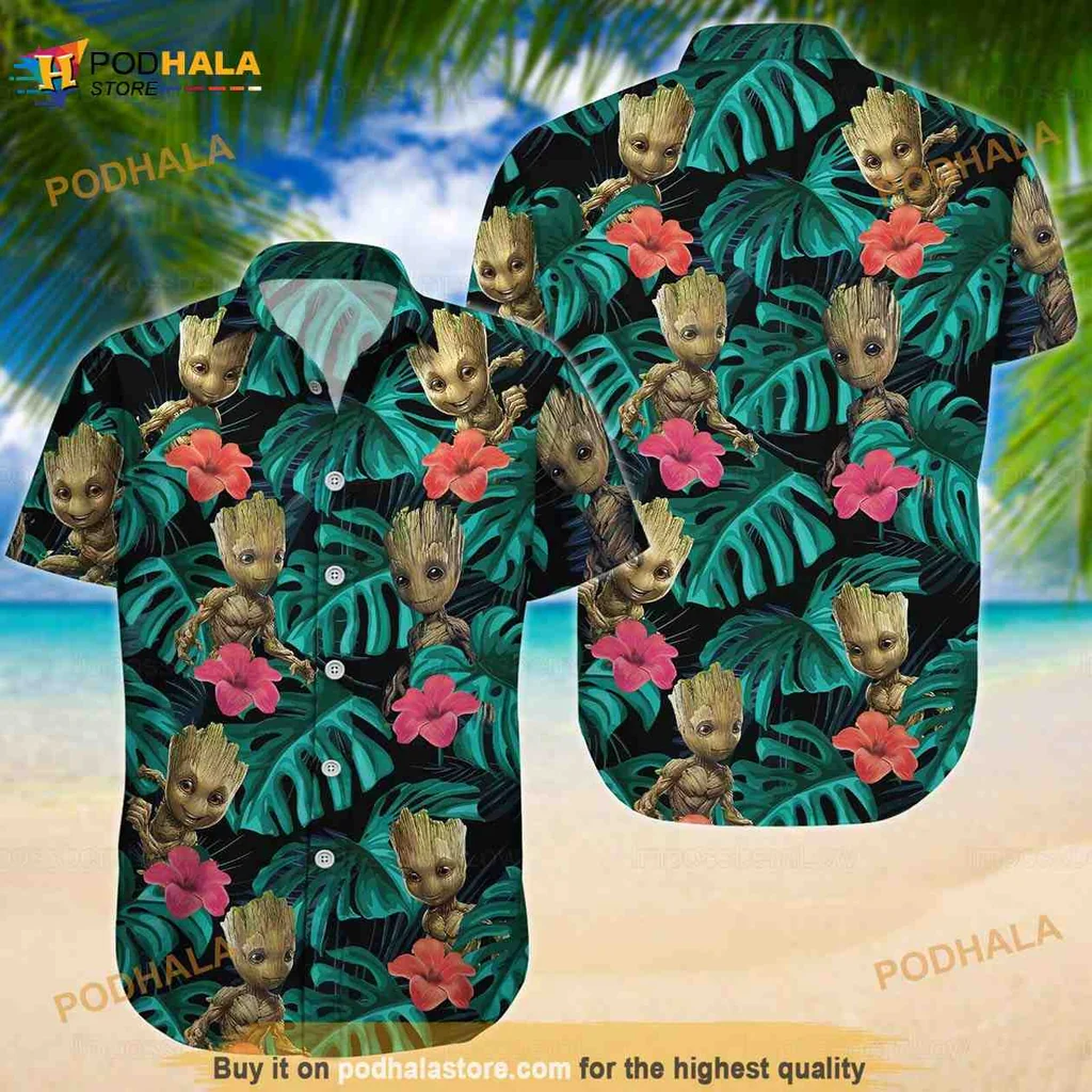 Groot Tropical Hawaiian Shirt Featuring Playful Groot Among Lush Foliage
